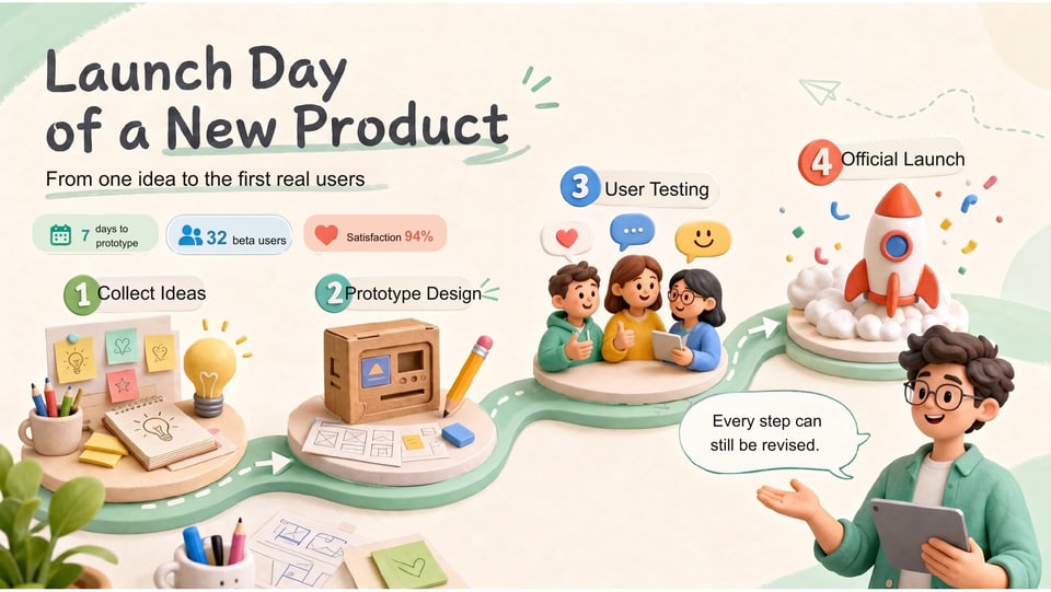 Editable PPTX preview converted from the illustrated launch-day slide