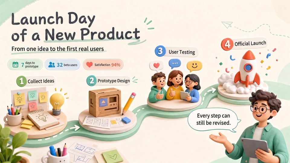 Product launch day illustrated slide source image