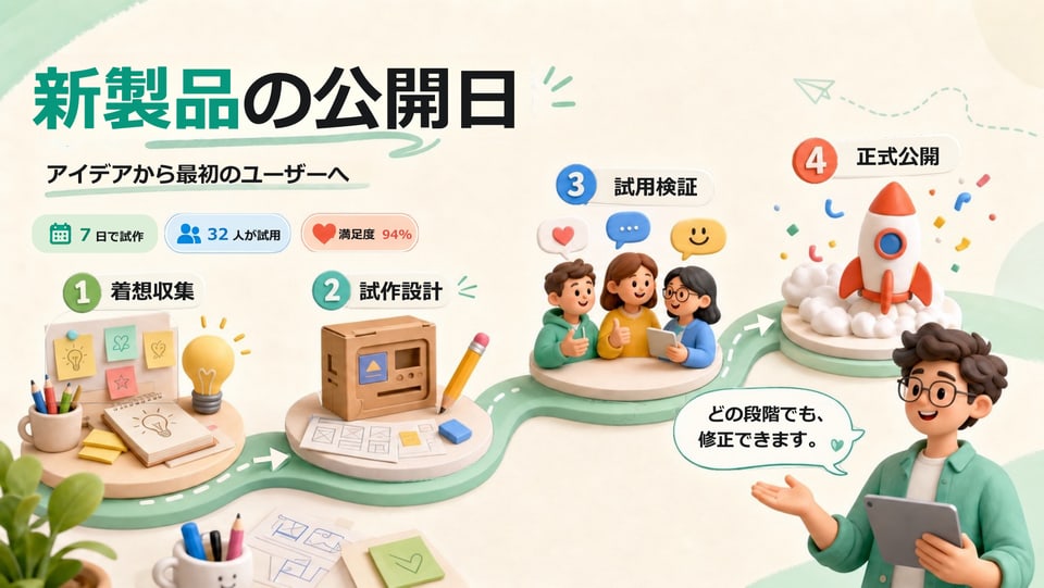 製品発表日のイラストスライドから変換した編集可能なPPTXのプレビュー
