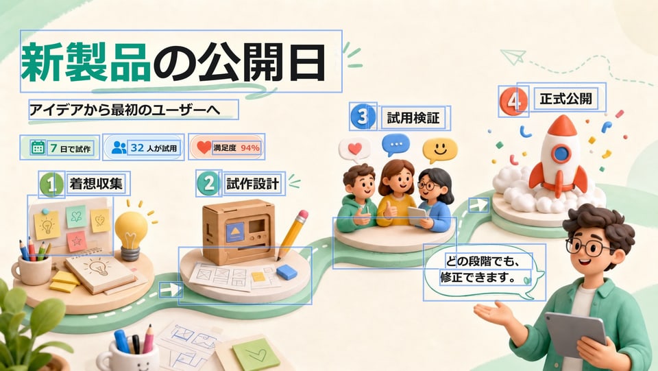 製品発表日のイラストPPTXで個別に編集できる要素