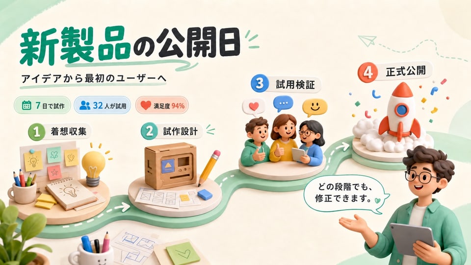 製品発表日を描いたイラストスライドの元画像
