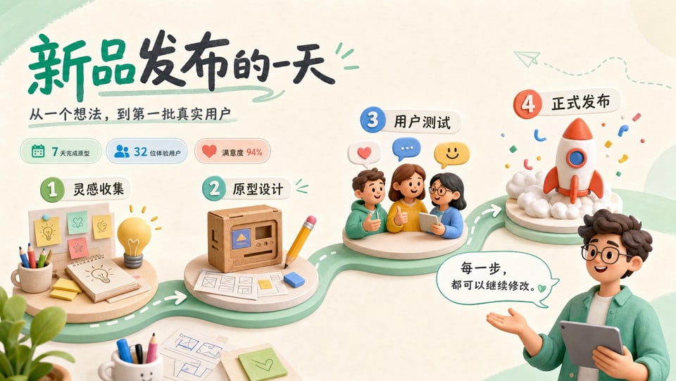 新品发布流程插画幻灯片源图